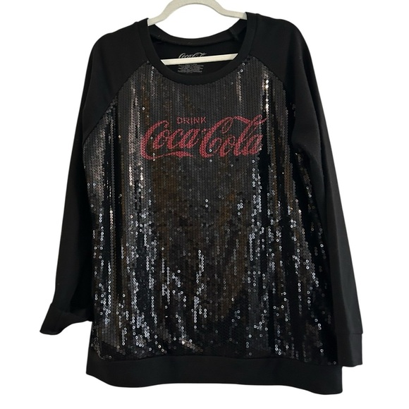 Coca Cola Tops - Coca-Cola Sequin Graphic Sweatshirt - Black Long Sleeve Pullover Size XL